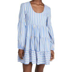 En Saison Alanna Striped Tiered Dress Sz L Babydoll Bishop Cotton Sleeves Boho